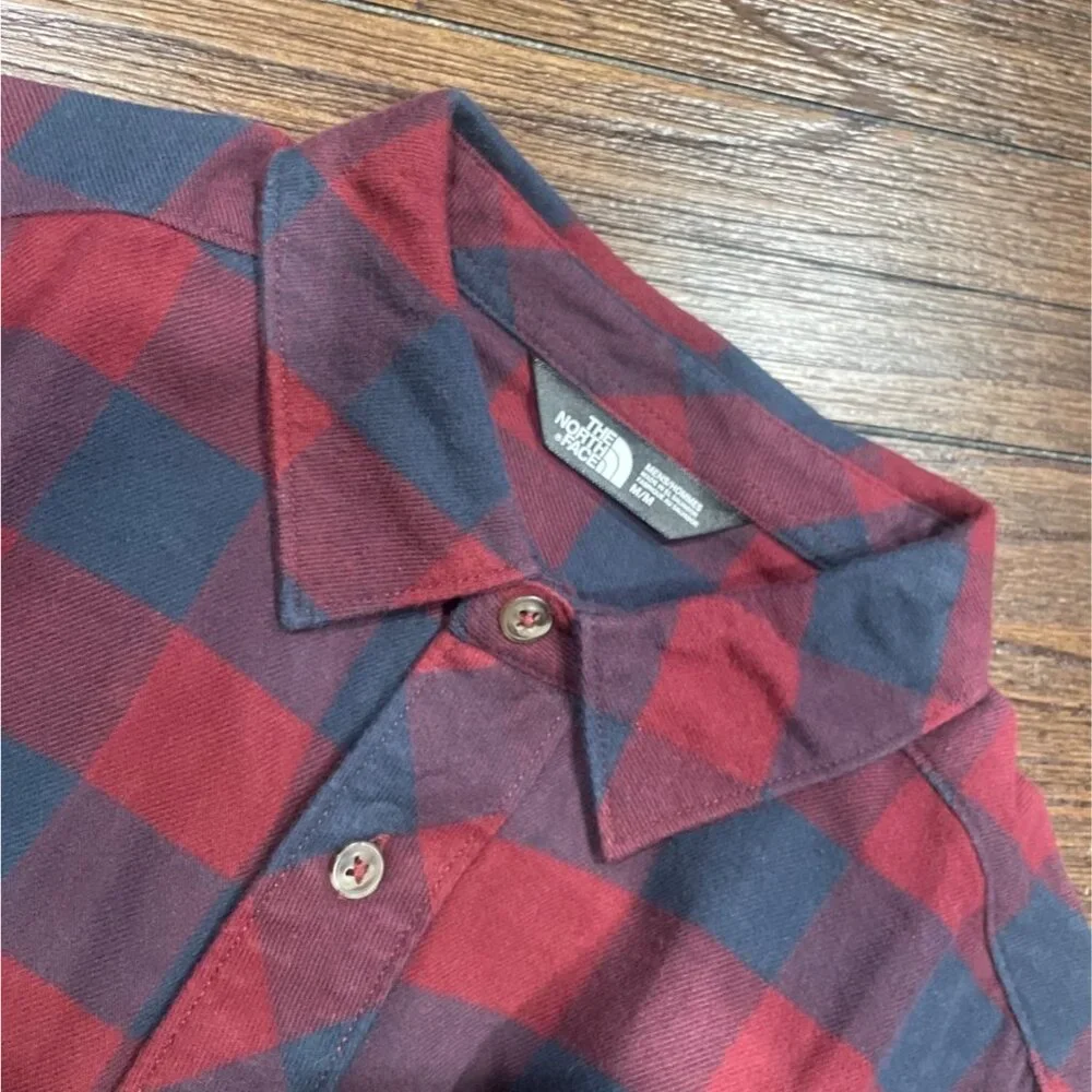 North Face Flannel Shirt Mens M Blue Red Buffalo Plaid Camping Outdoor Gorpcore